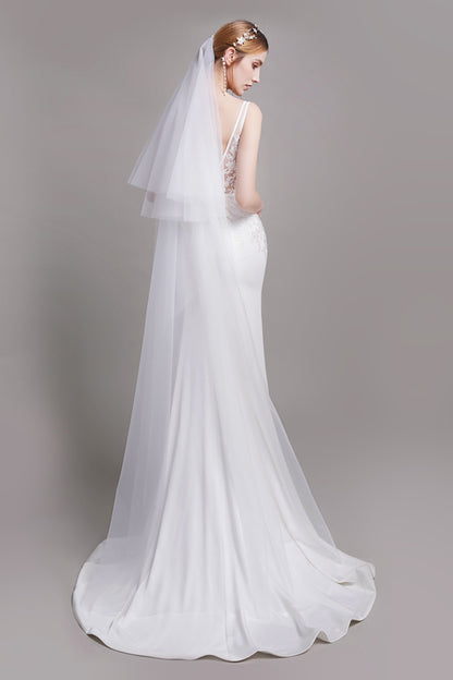 Mermaid Sweep Train Lace Stretch Satin Wedding Dress CW2762