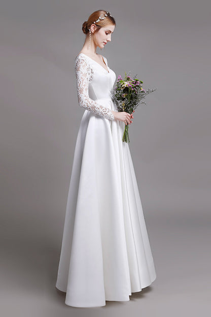 A-Line Floor Length Satin Wedding Dress CW2763