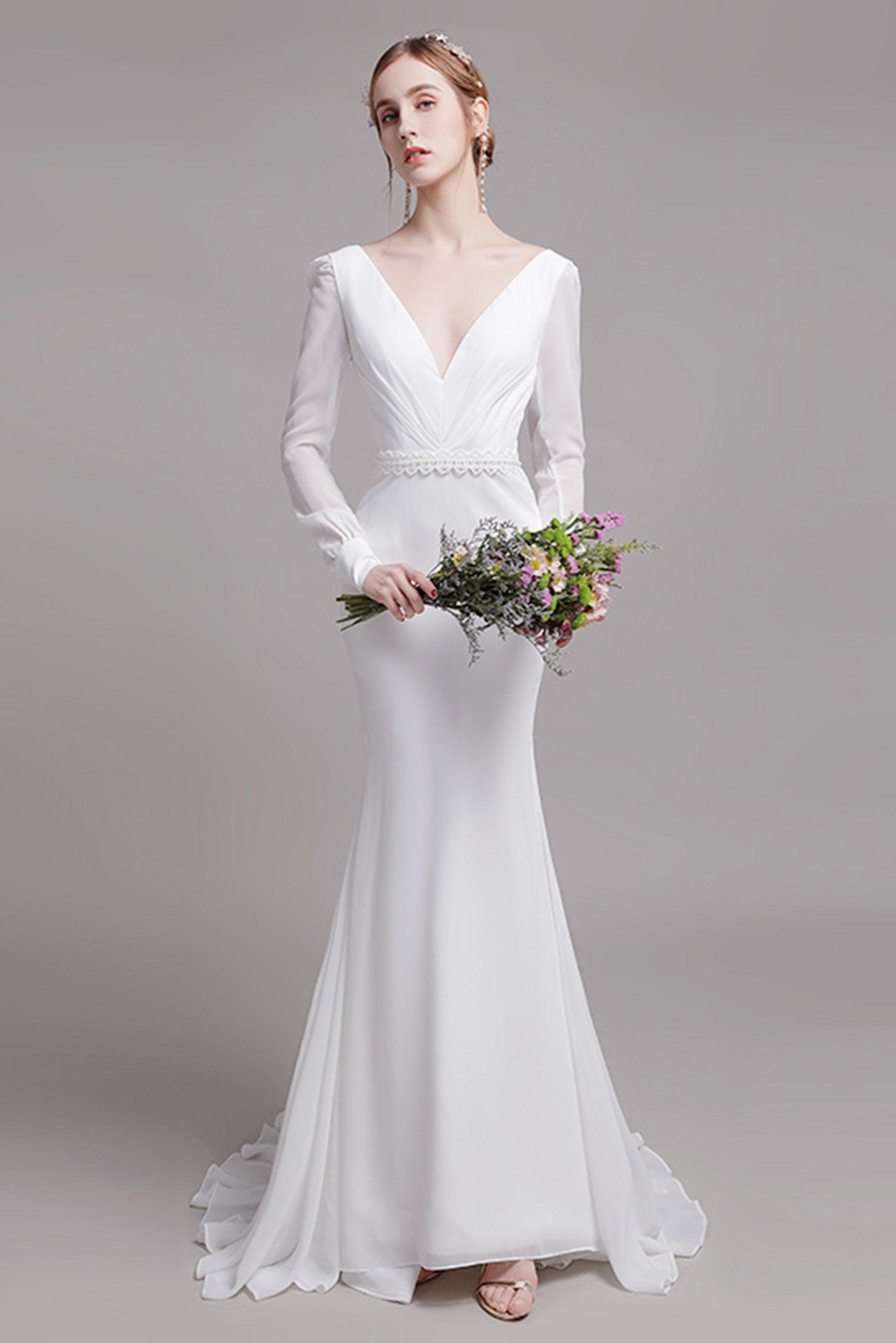 Trumpet Sweep-Brush Train Elastic Cloth Wedding Dress CW2764 - COCOMELODY