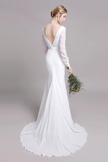 Trumpet Sweep-Brush Train Elastic Cloth Wedding Dress CW2764 - COCOMELODY