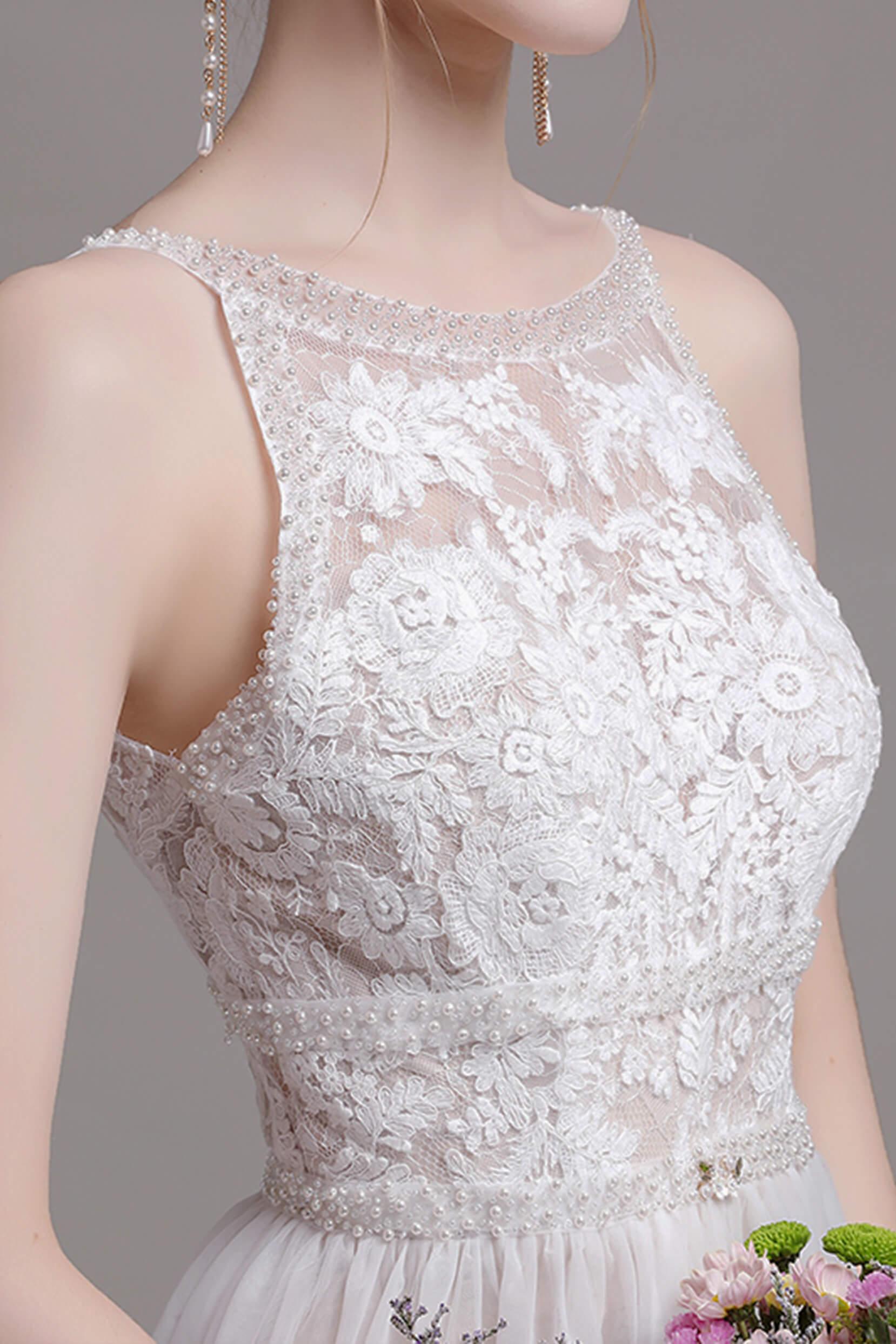 A-Line Sweep-Brush Train Lace Wedding Dress CW2765 - COCOMELODY