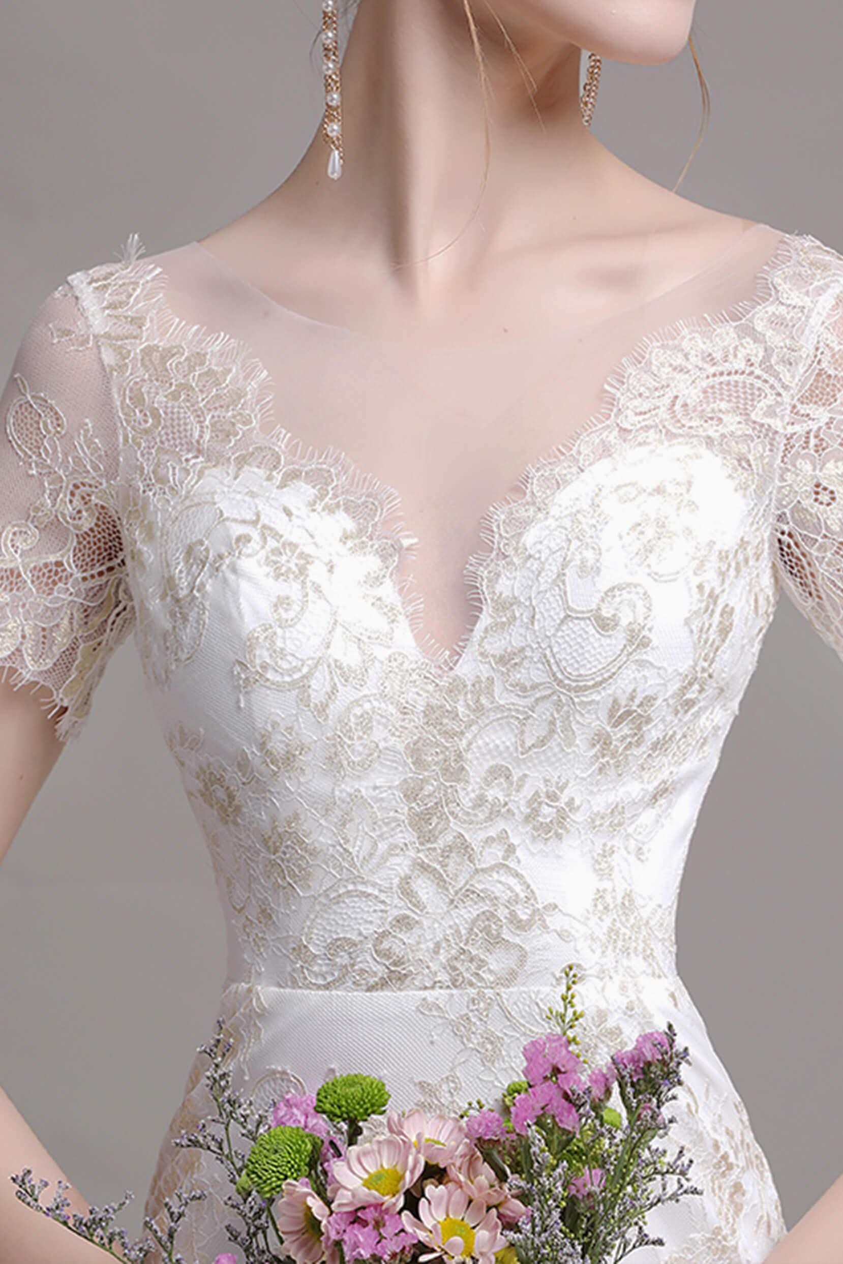 Sheath-Column Floor Length Lace Wedding Dress CW2766 - COCOMELODY