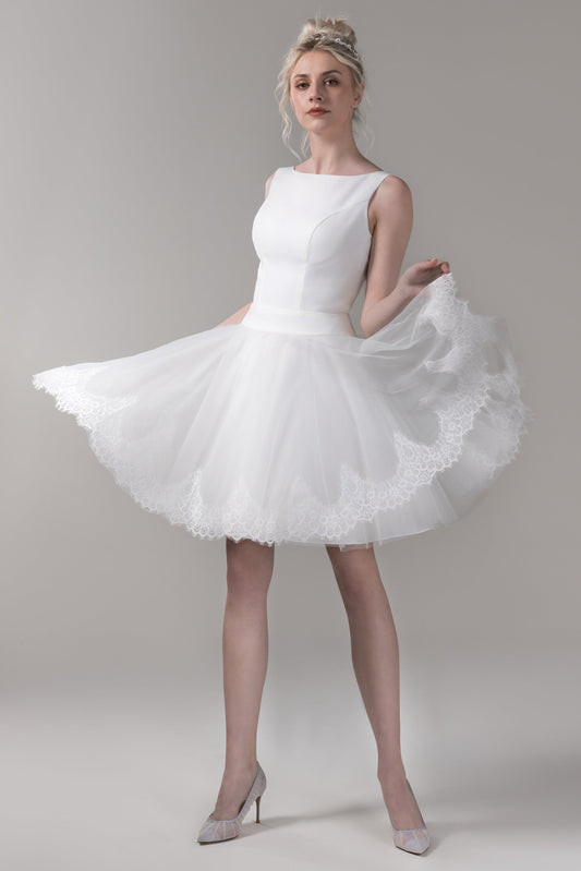 A-Line Knee Length Satin Lace Wedding Dress CW2776