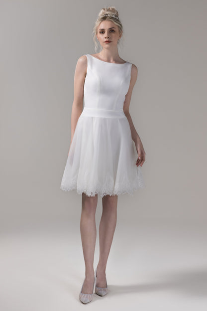 A-Line Knee Length Satin Lace Wedding Dress CW2776
