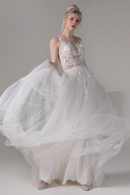 A-Line Court Train Lace Tulle Wedding Dress CW2779
