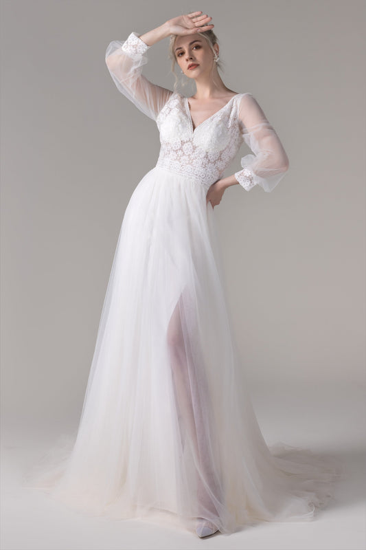A-Line Court Train Lace Tulle Wedding Dress CW2781