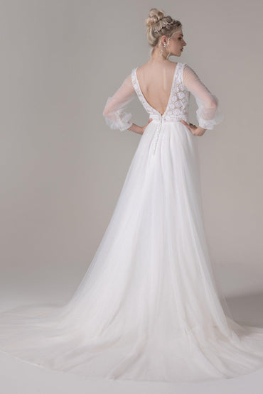 A-Line Court Train Lace Tulle Wedding Dress CW2781 - COCOMELODY