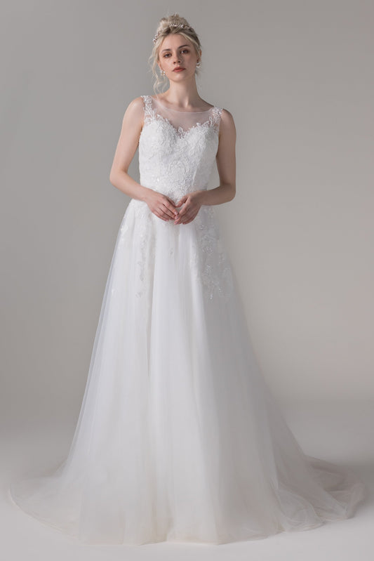 A-Line Court Train Lace Tulle Wedding Dress CW2782