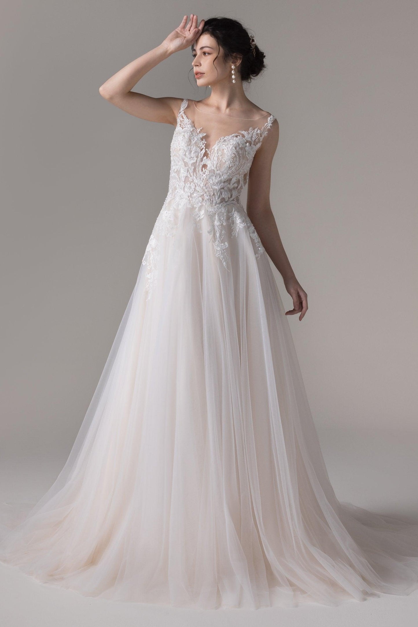 A-Line Court Train Lace Tulle Wedding Dress CW2783