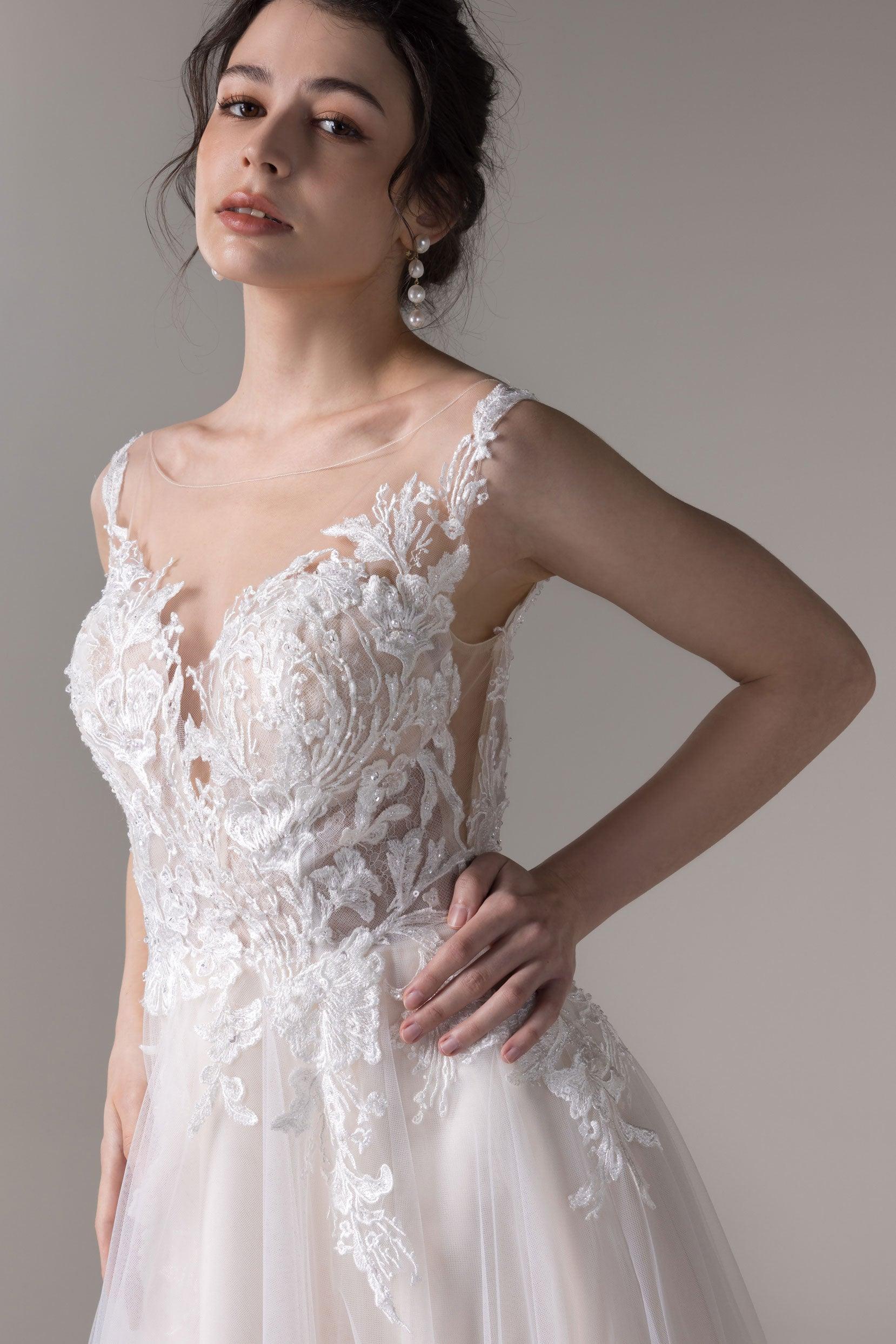 A-Line Court Train Lace Tulle Wedding Dress CW2783 - COCOMELODY