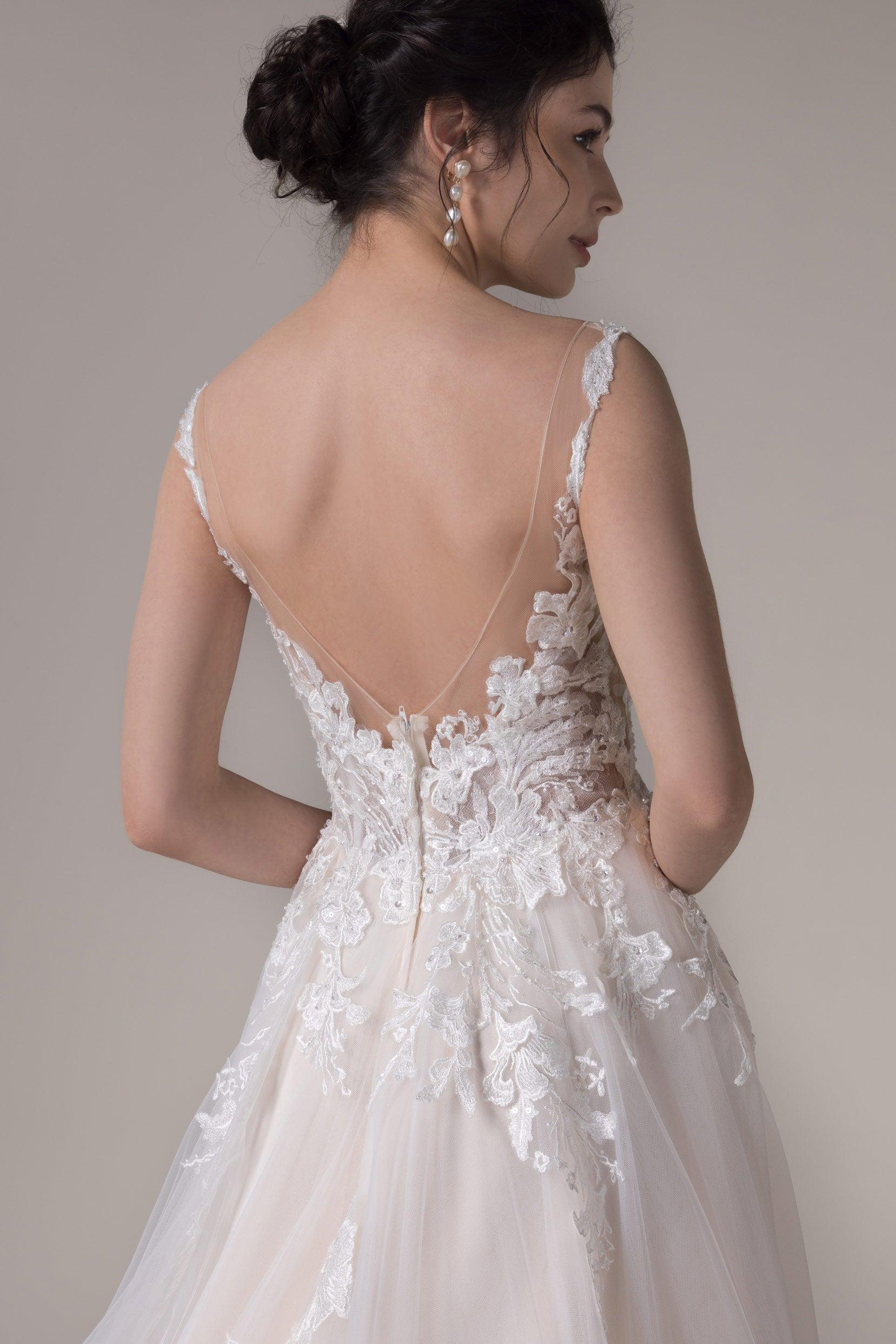 A-Line Court Train Lace Tulle Wedding Dress CW2783 - COCOMELODY