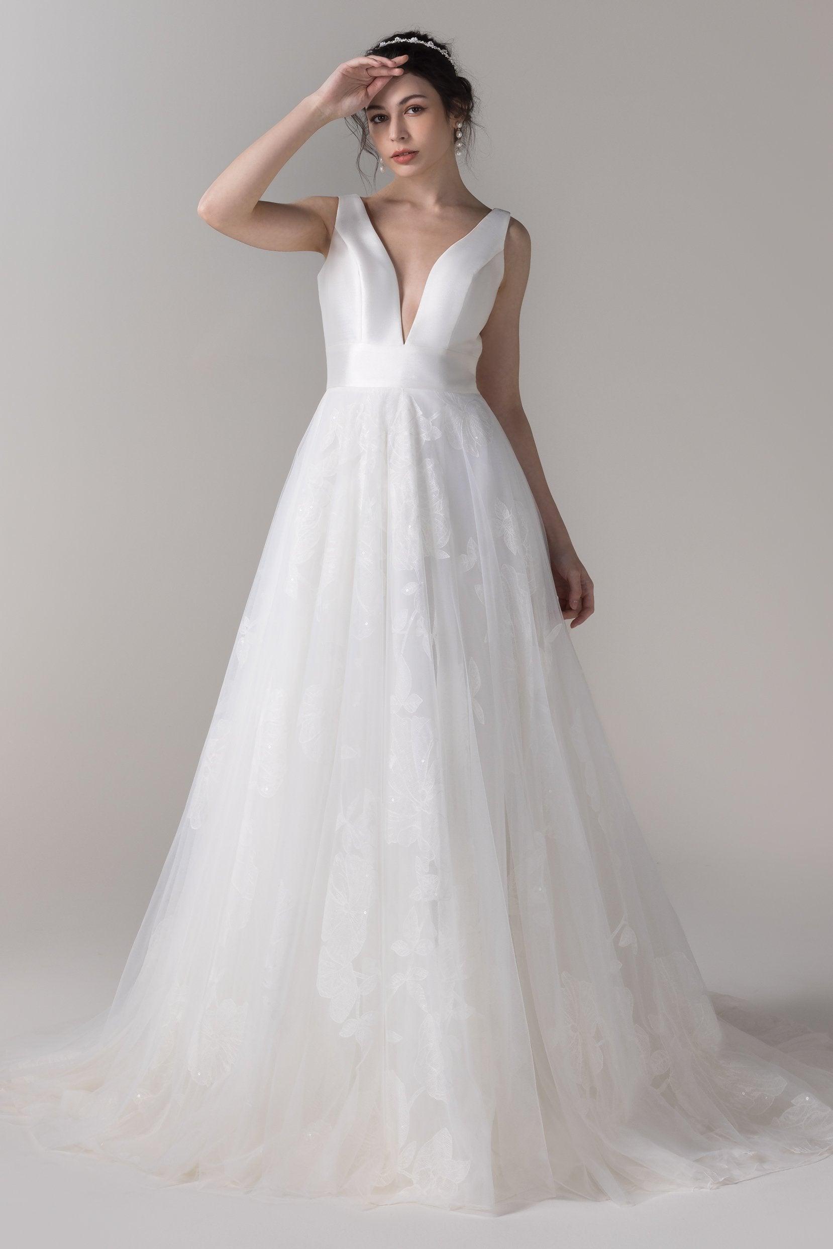 A-Line Court Train Mikado Wedding Dress CW2789 - COCOMELODY