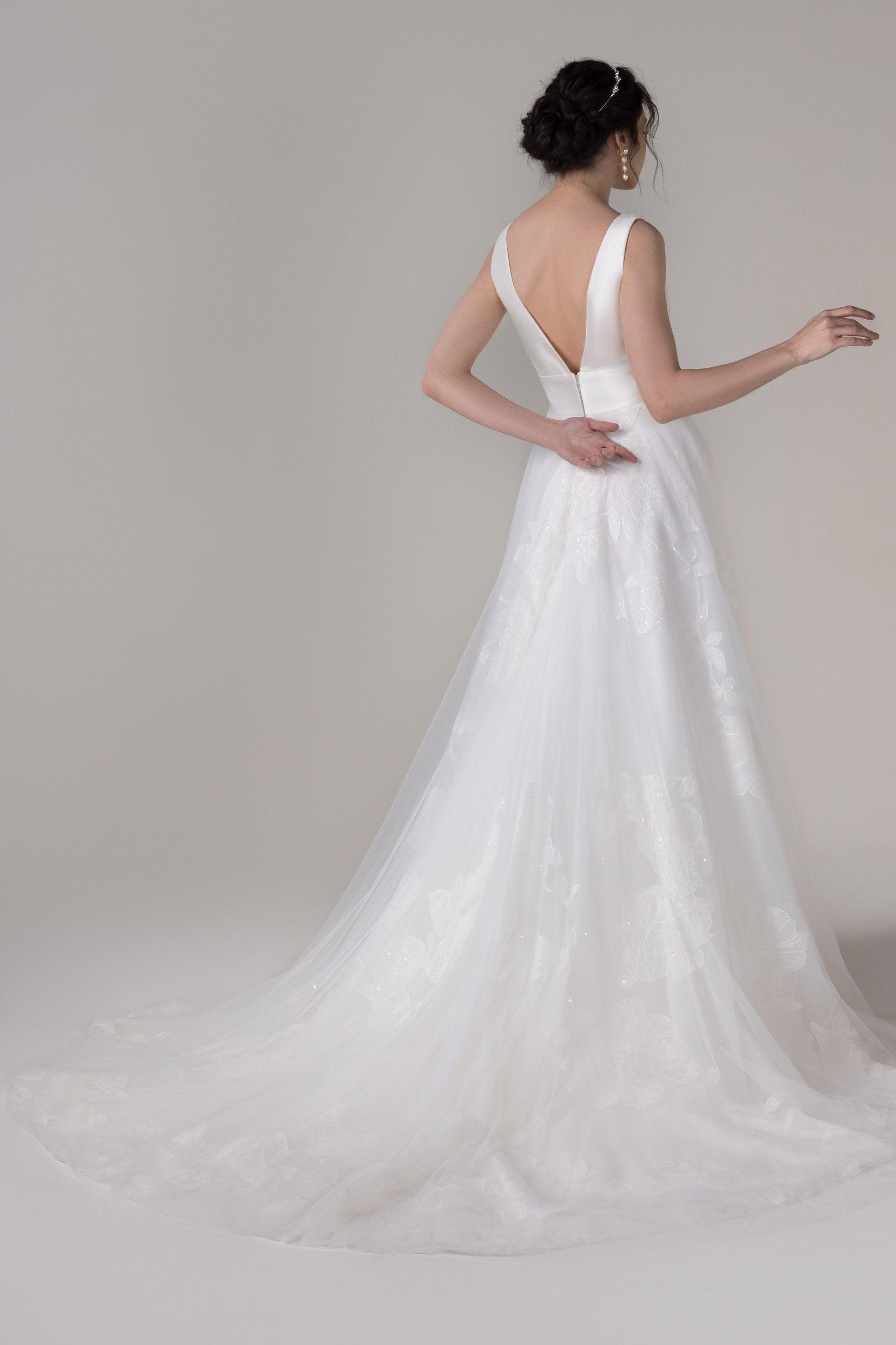 A-Line Court Train Mikado Wedding Dress CW2789 - COCOMELODY