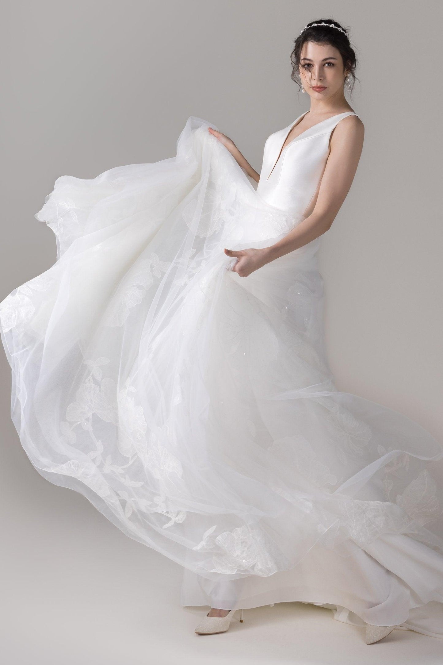 A-Line Court Train Mikado Wedding Dress CW2789