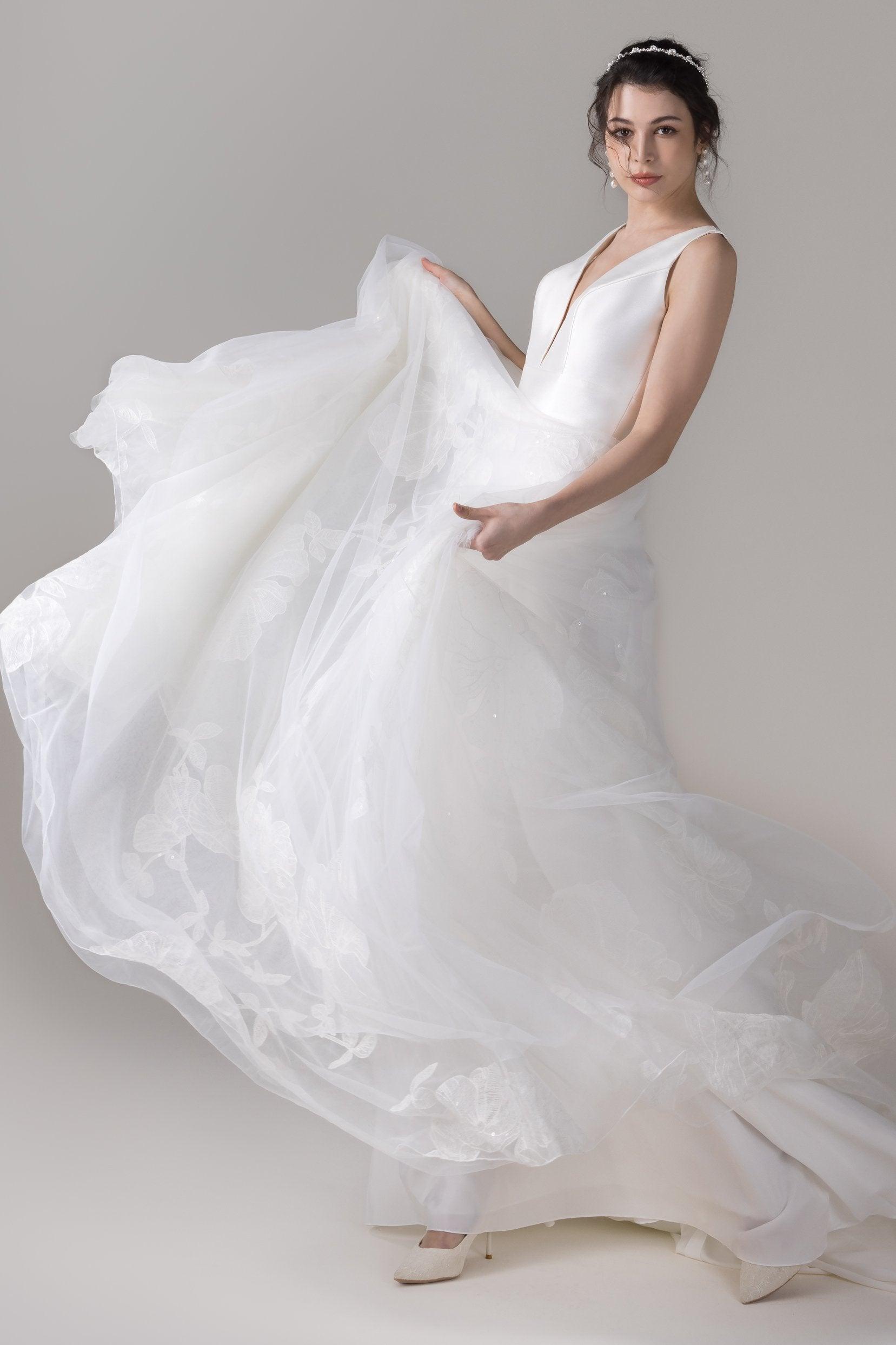 A-Line Court Train Mikado Wedding Dress CW2789 - COCOMELODY