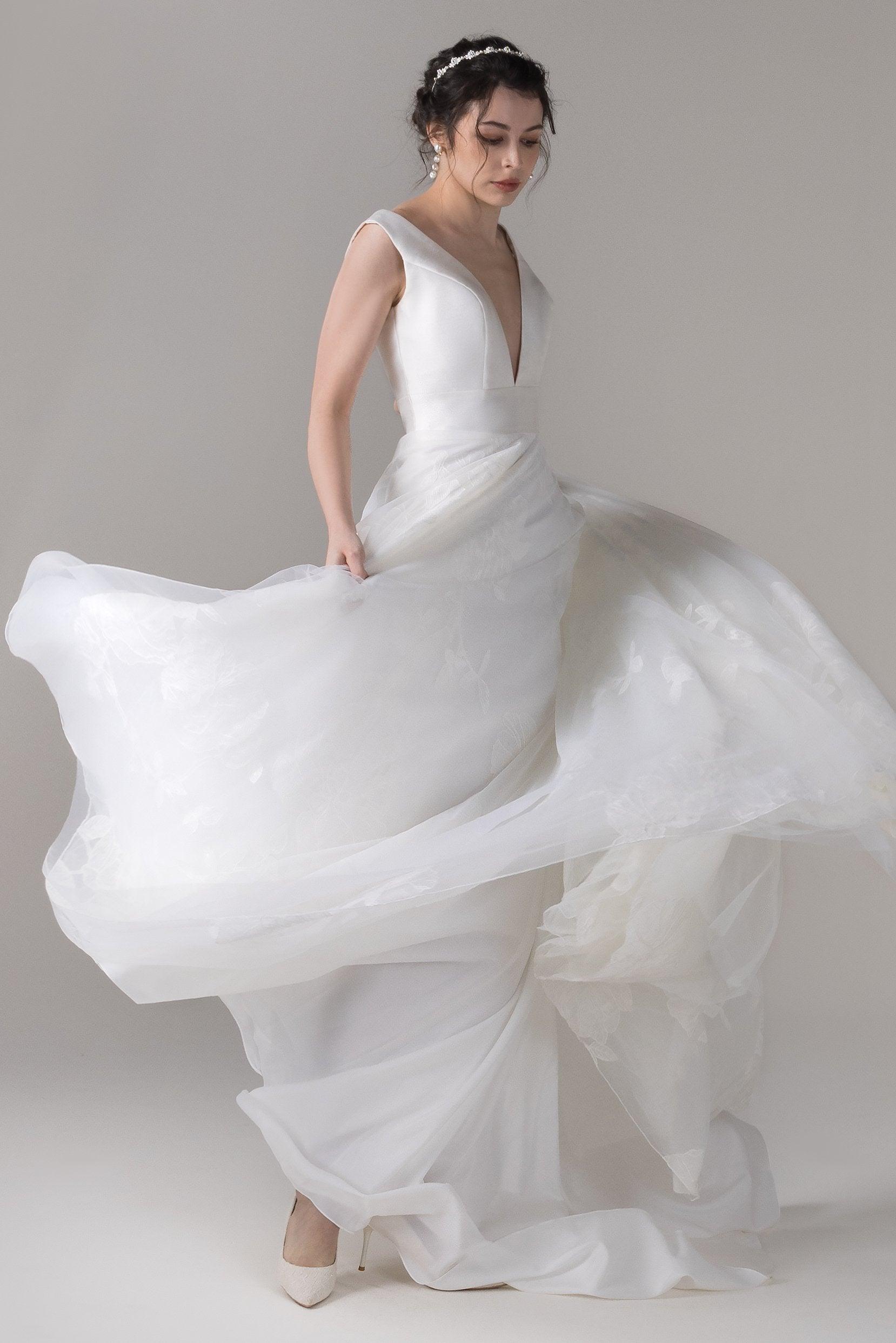 A-Line Court Train Mikado Wedding Dress CW2789 - COCOMELODY