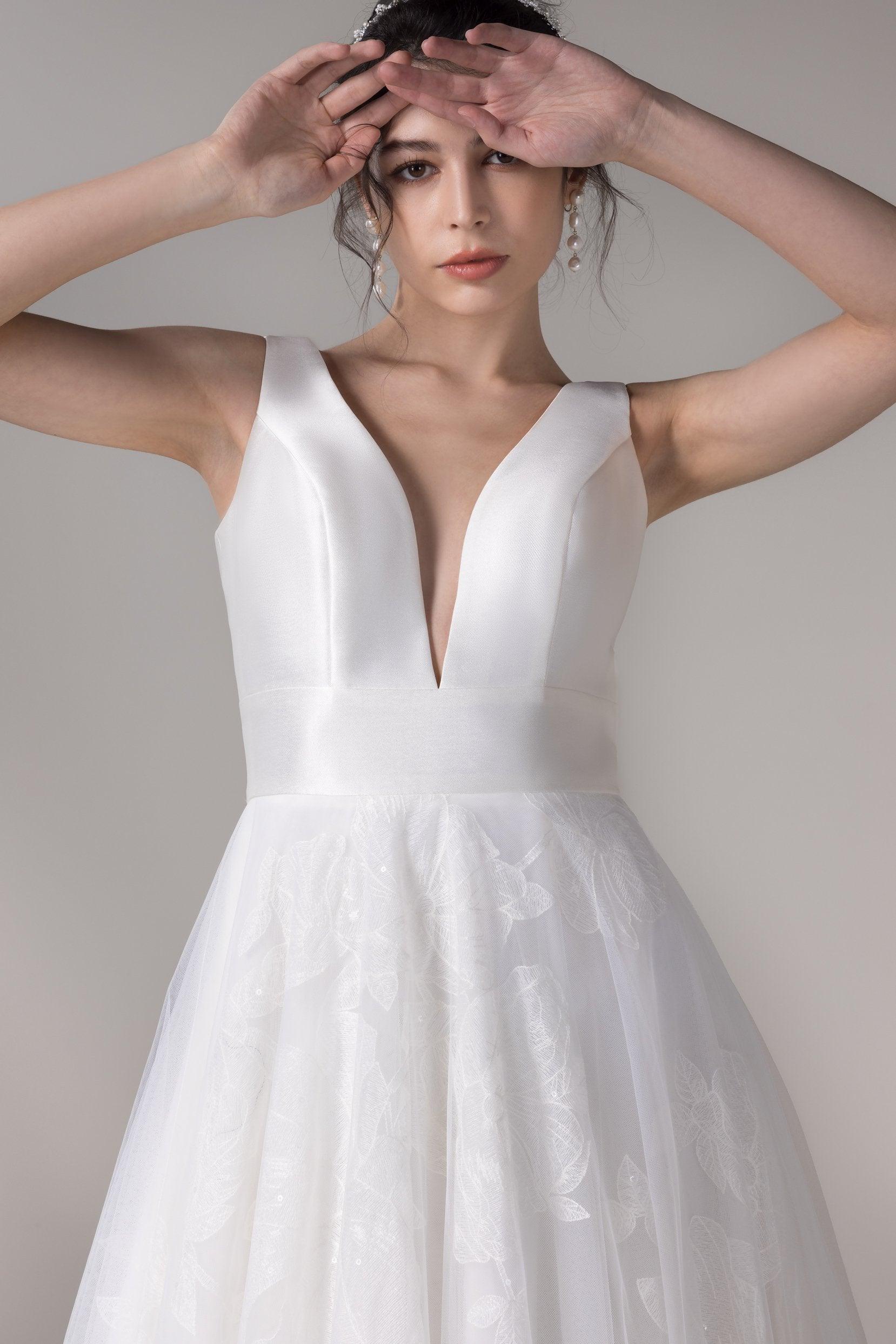 A-Line Court Train Mikado Wedding Dress CW2789 - COCOMELODY