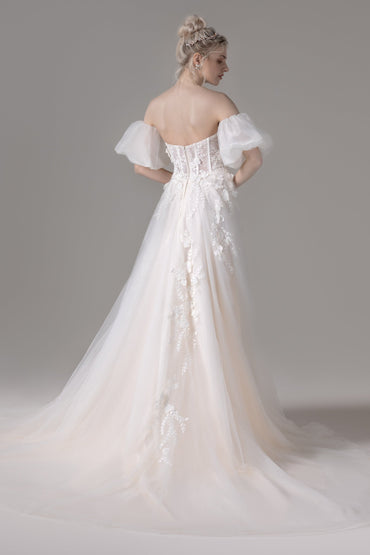 A-Line Court Train Lace Tulle Wedding Dress CW2794