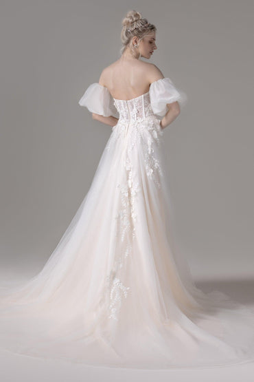 A-Line Court Train Lace Tulle Wedding Dress CW2794 - COCOMELODY