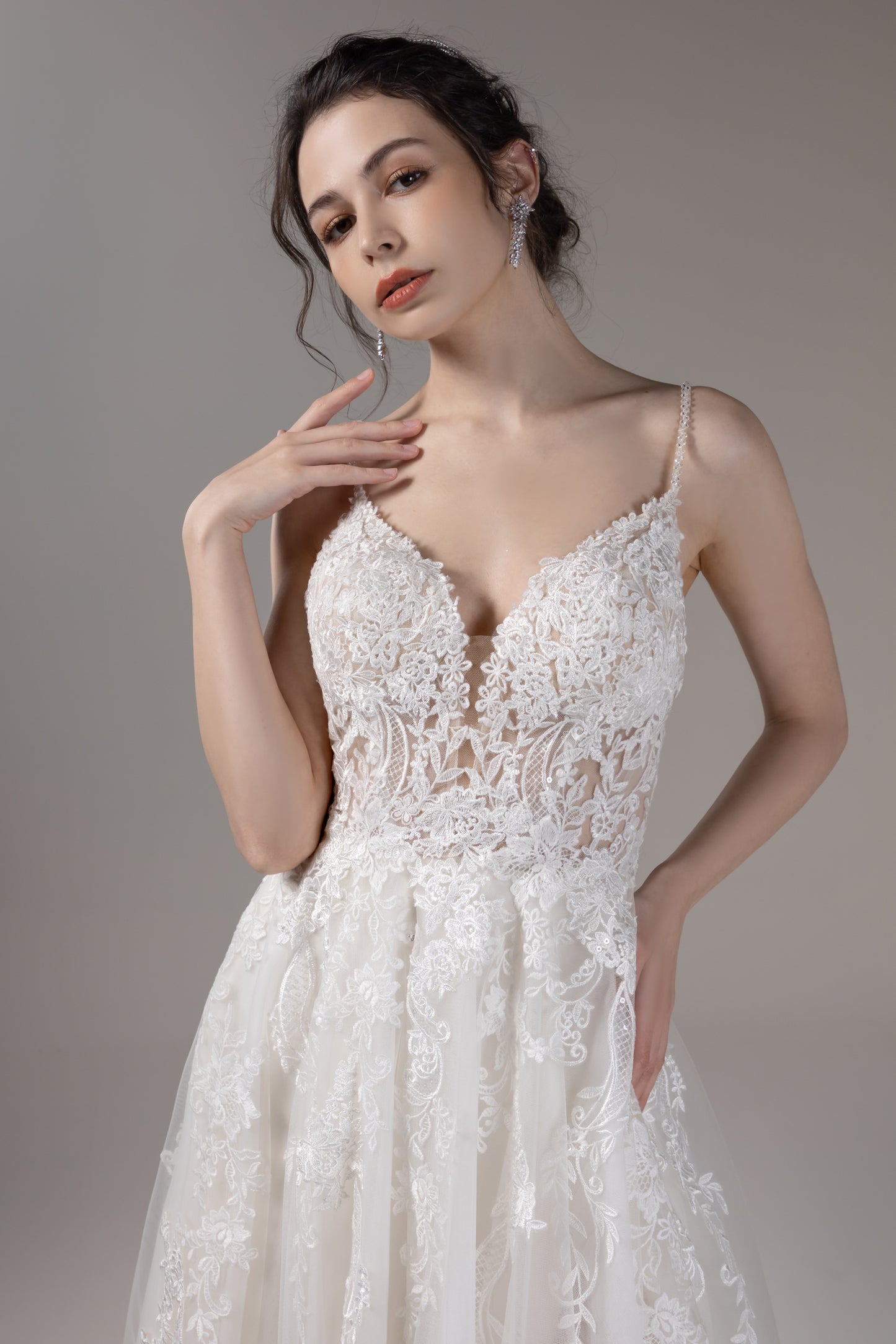 A-Line Court Train Lace Tulle Wedding Dress CW2798