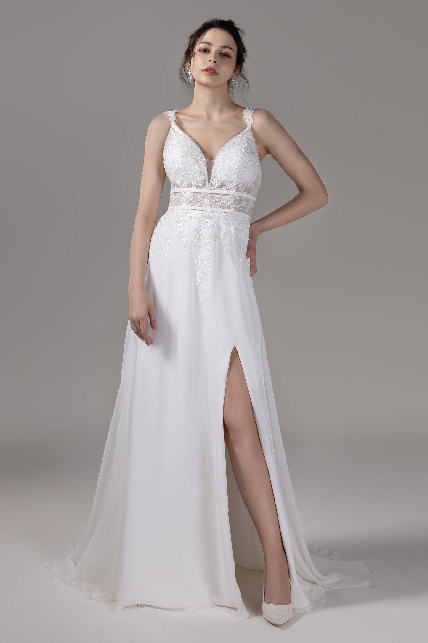 A-Line Court Train Lace Chiffon Wedding Dress CW2803