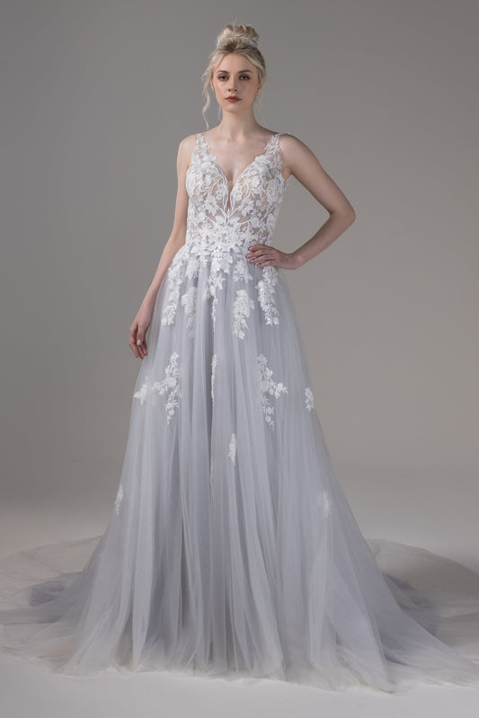 A-Line Chapel Train Lace Tulle Wedding Dress CW2806