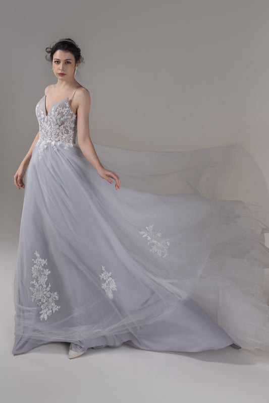 A-Line Chapel Train Lace Tulle Wedding Dress CW2807