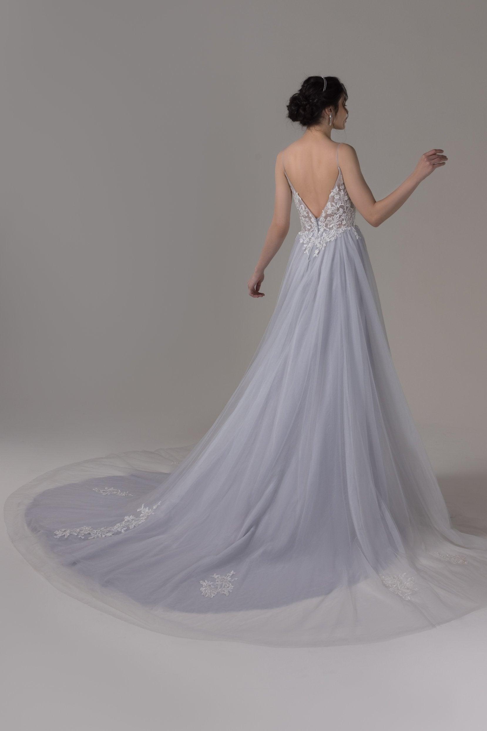 A-Line Chapel Train Lace Tulle Wedding Dress CW2807 - COCOMELODY
