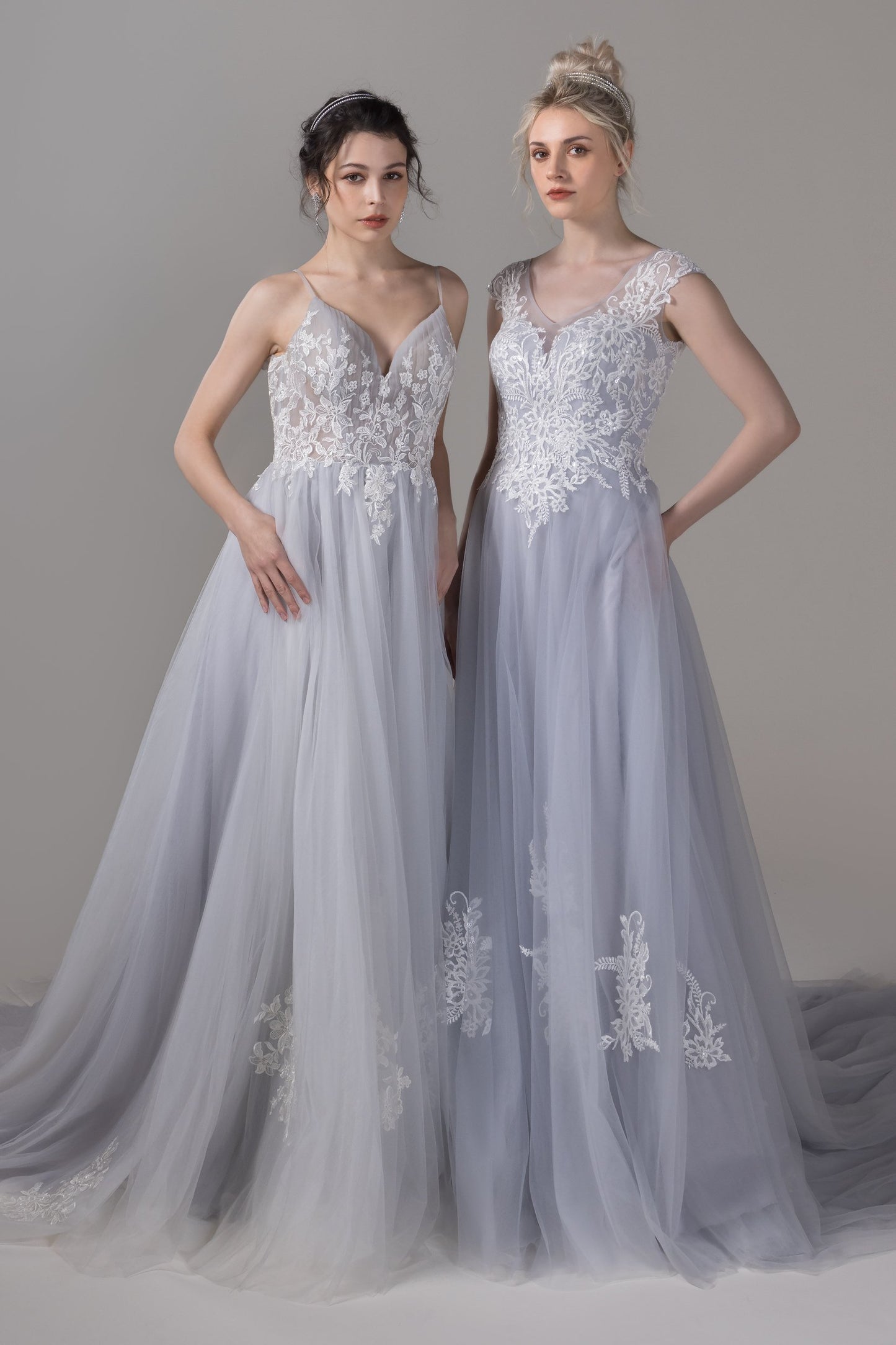 A-Line Chapel Train Lace Tulle Wedding Dress CW2807