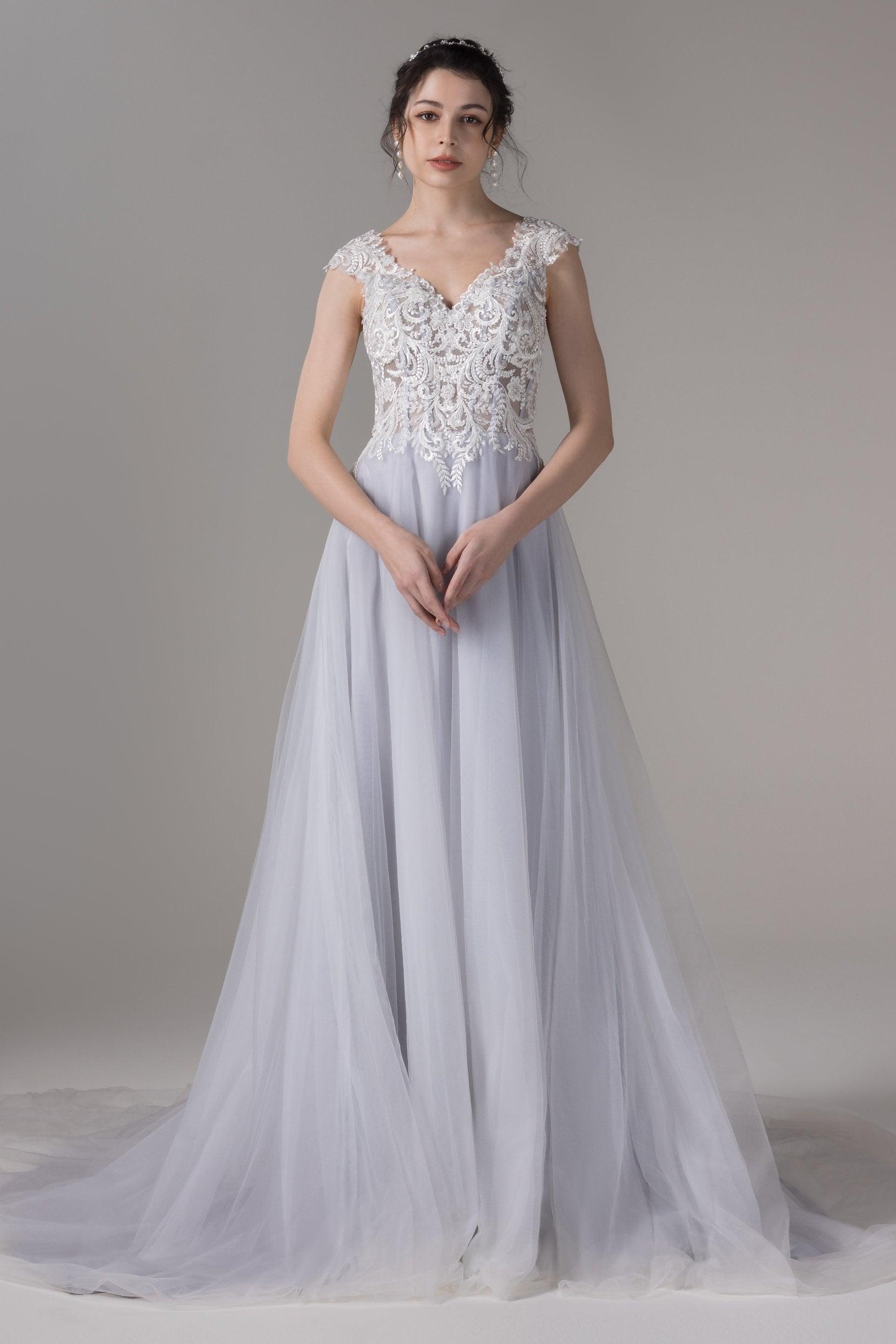 A-Line Chapel Train Lace Tulle Wedding Dress CW2808 - COCOMELODY