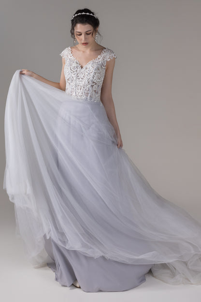 A-Line Chapel Train Lace Tulle Wedding Dress CW2808