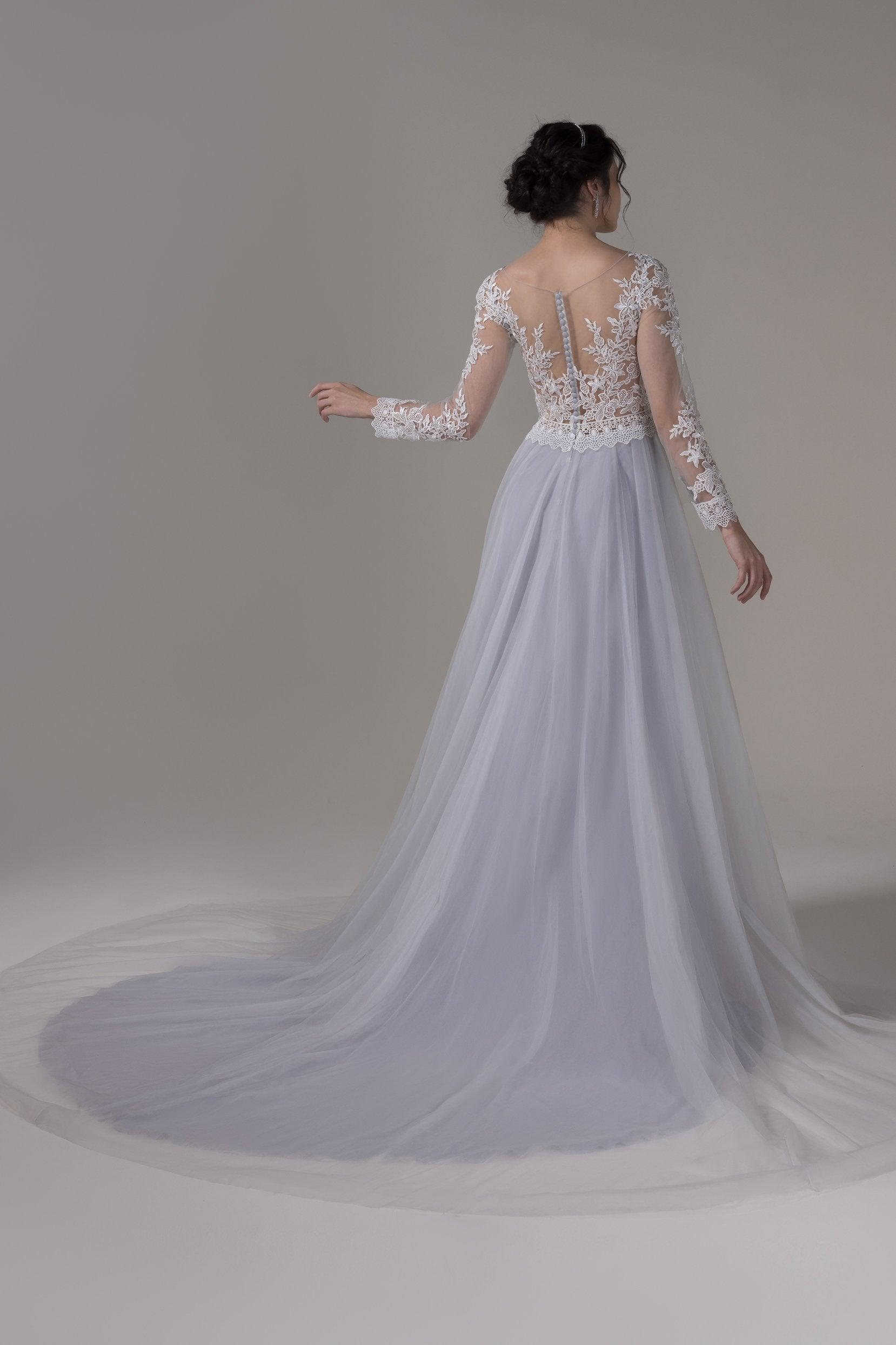 A-Line Chapel Train Lace Tulle Wedding Dress CW2809 - COCOMELODY