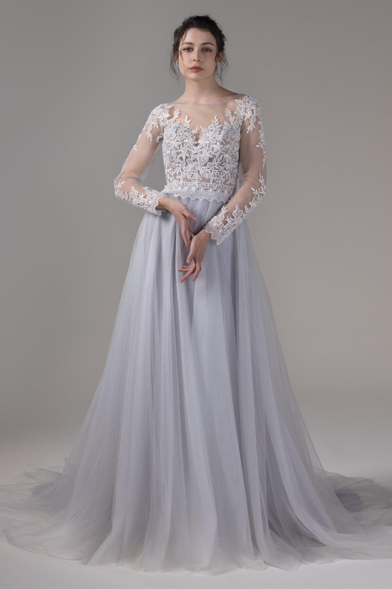 A-Line Chapel Train Lace Tulle Wedding Dress CW2809 - COCOMELODY