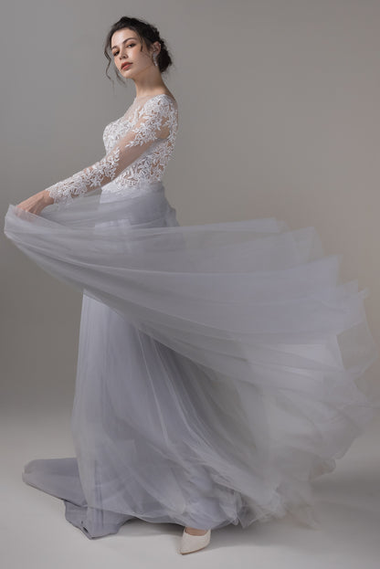 A-Line Chapel Train Lace Tulle Wedding Dress CW2809
