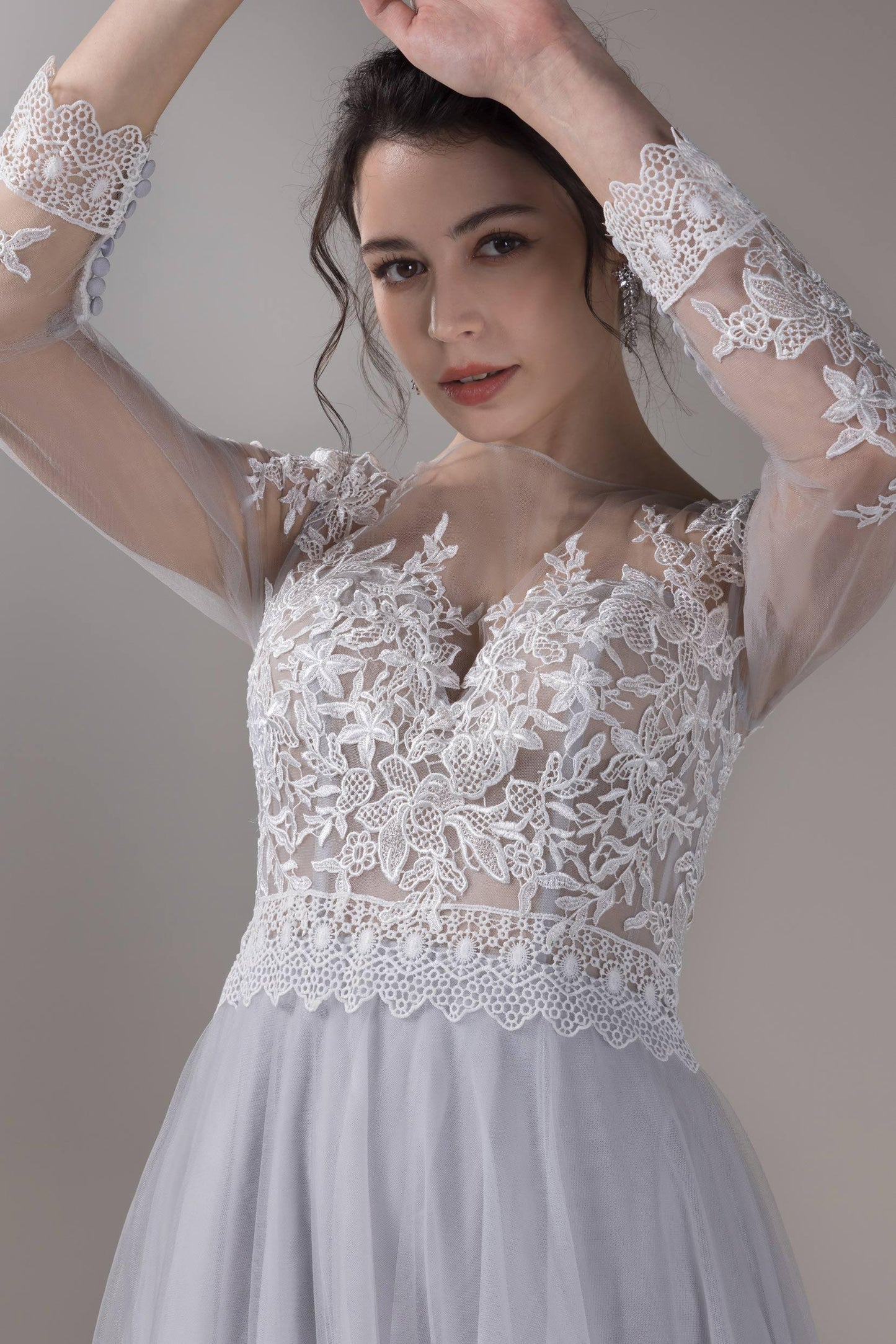 A-Line Chapel Train Lace Tulle Wedding Dress CW2809 - COCOMELODY
