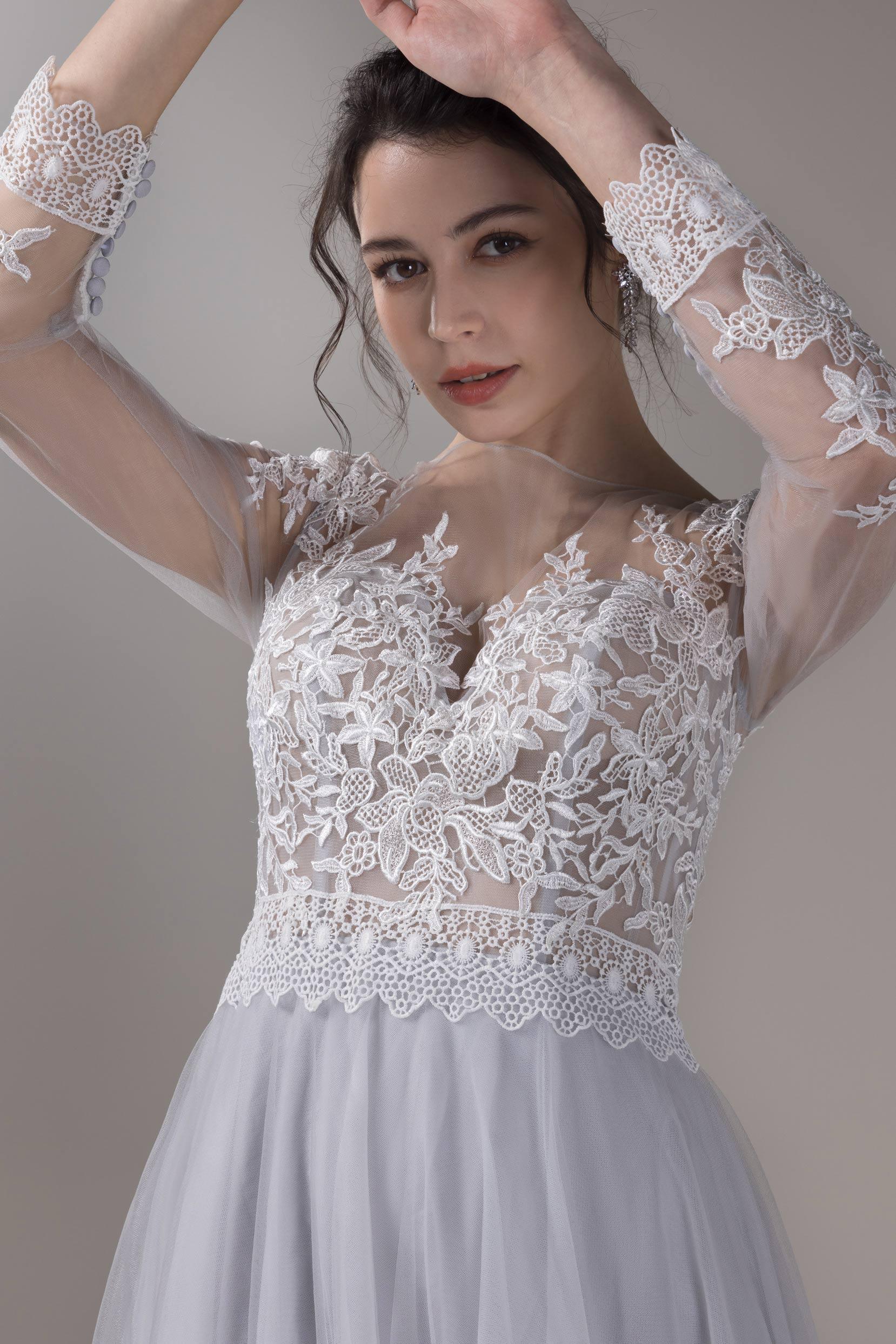 A-Line Chapel Train Lace Tulle Wedding Dress CW2809 - COCOMELODY