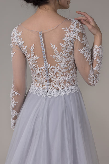 A-Line Chapel Train Lace Tulle Wedding Dress CW2809