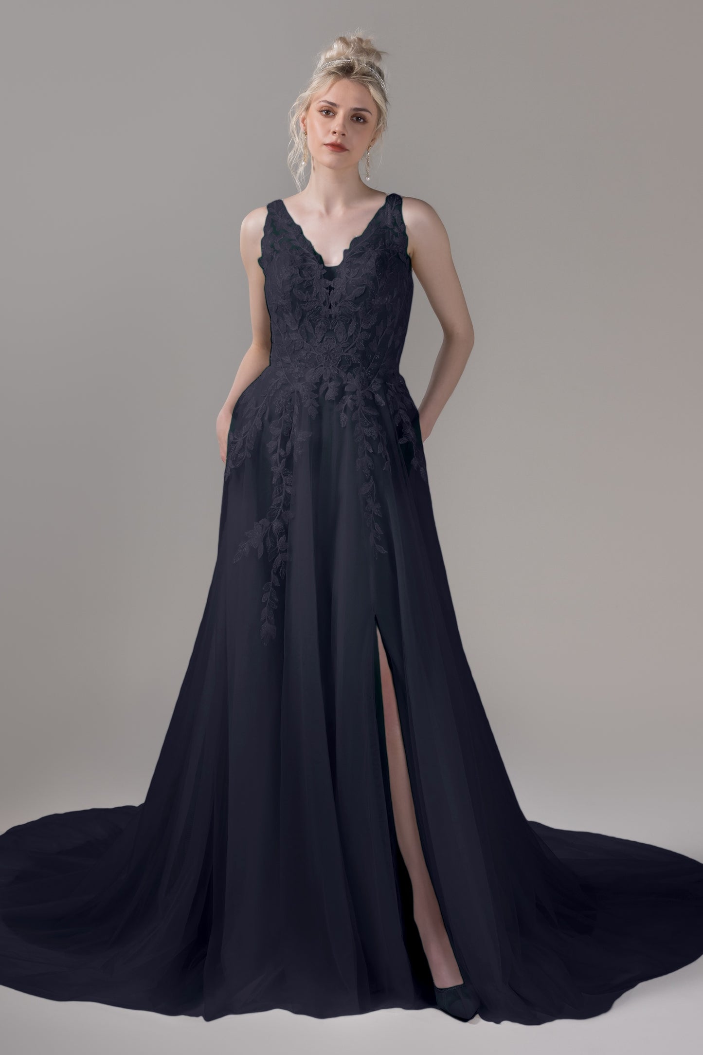 A-Line Chapel Train Lace Tulle Wedding Dress CW2810