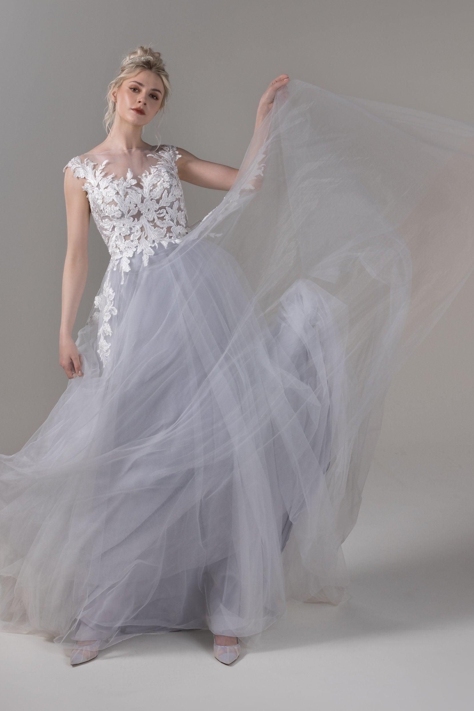 A-Line Court Train Lace Tulle Wedding Dress CW2811 - COCOMELODY