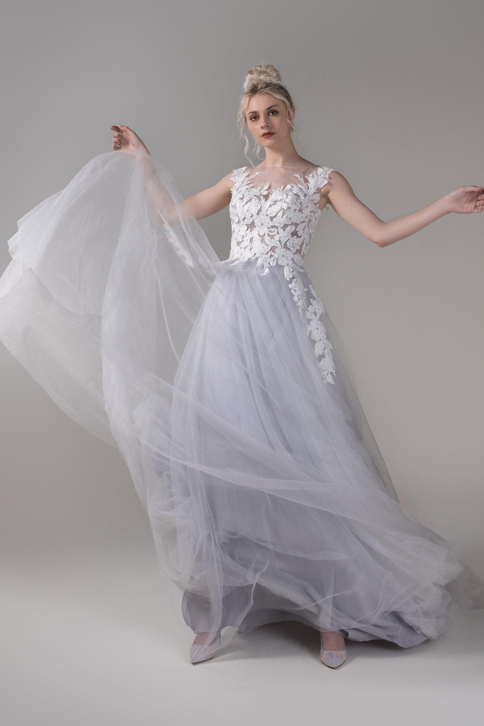 A-Line Court Train Lace Tulle Wedding Dress CW2811 - COCOMELODY