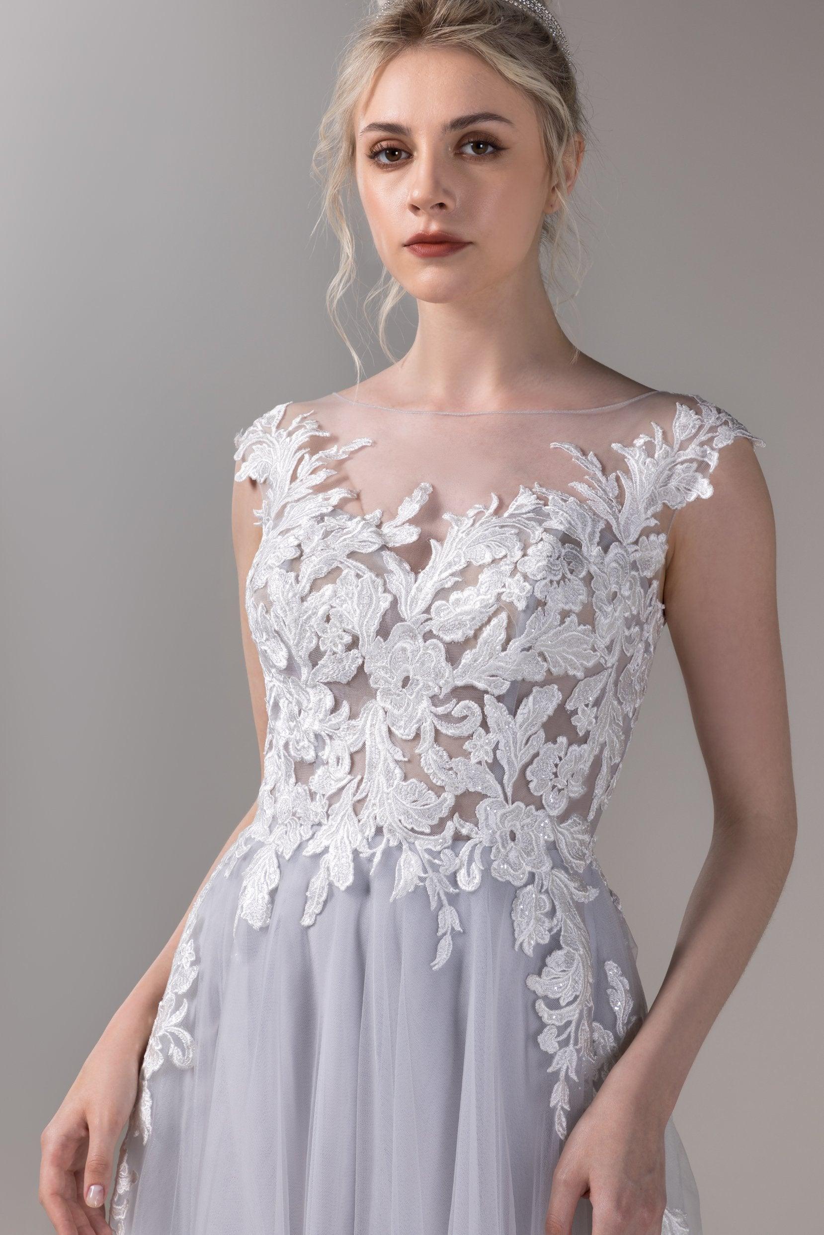 A-Line Court Train Lace Tulle Wedding Dress CW2811 - COCOMELODY