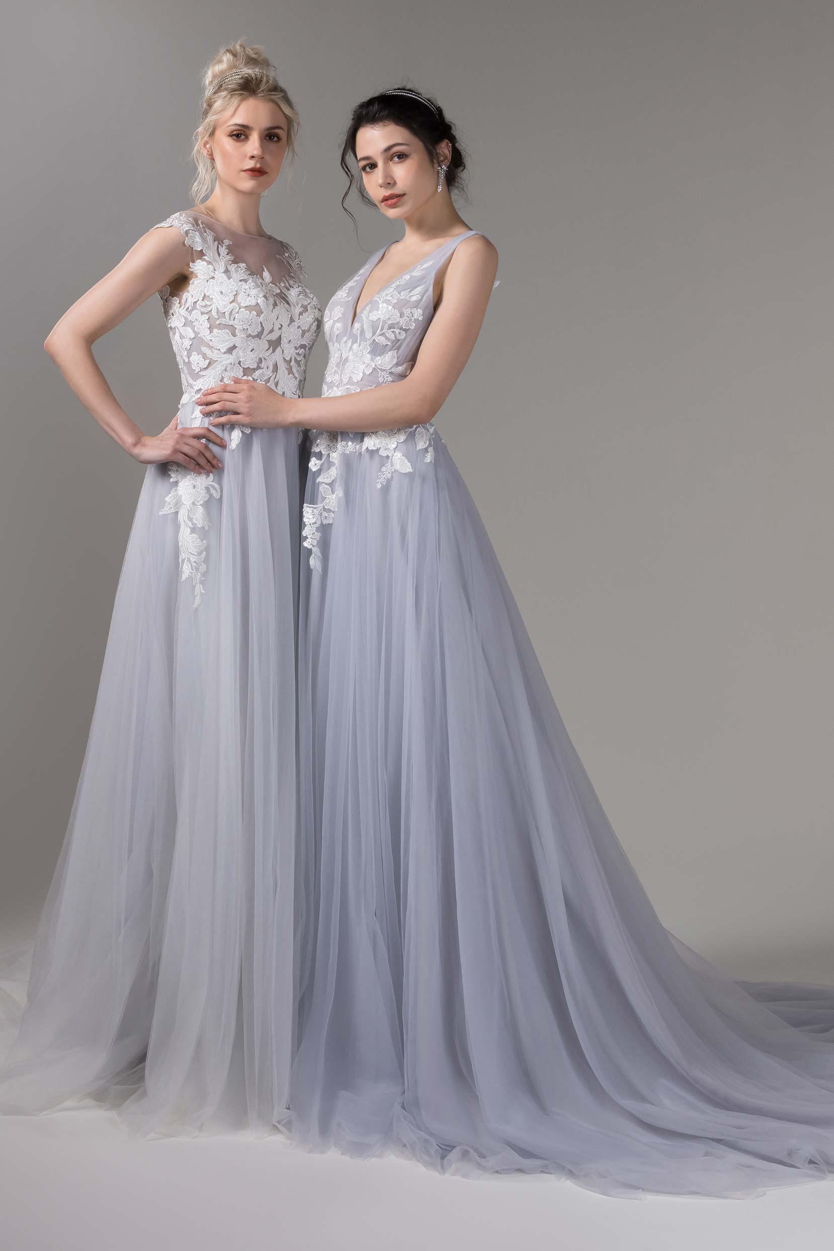 A-Line Court Train Lace Tulle Wedding Dress CW2811 - COCOMELODY