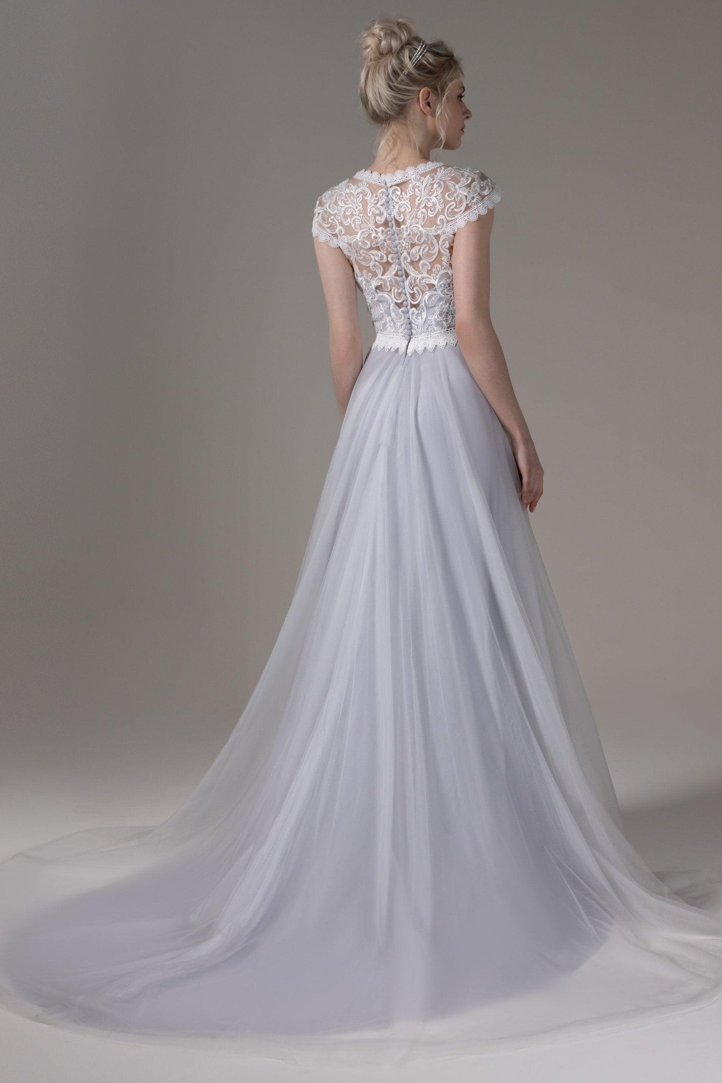 A-Line Court Train Lace Tulle Wedding Dress CW2812CR - COCOMELODY