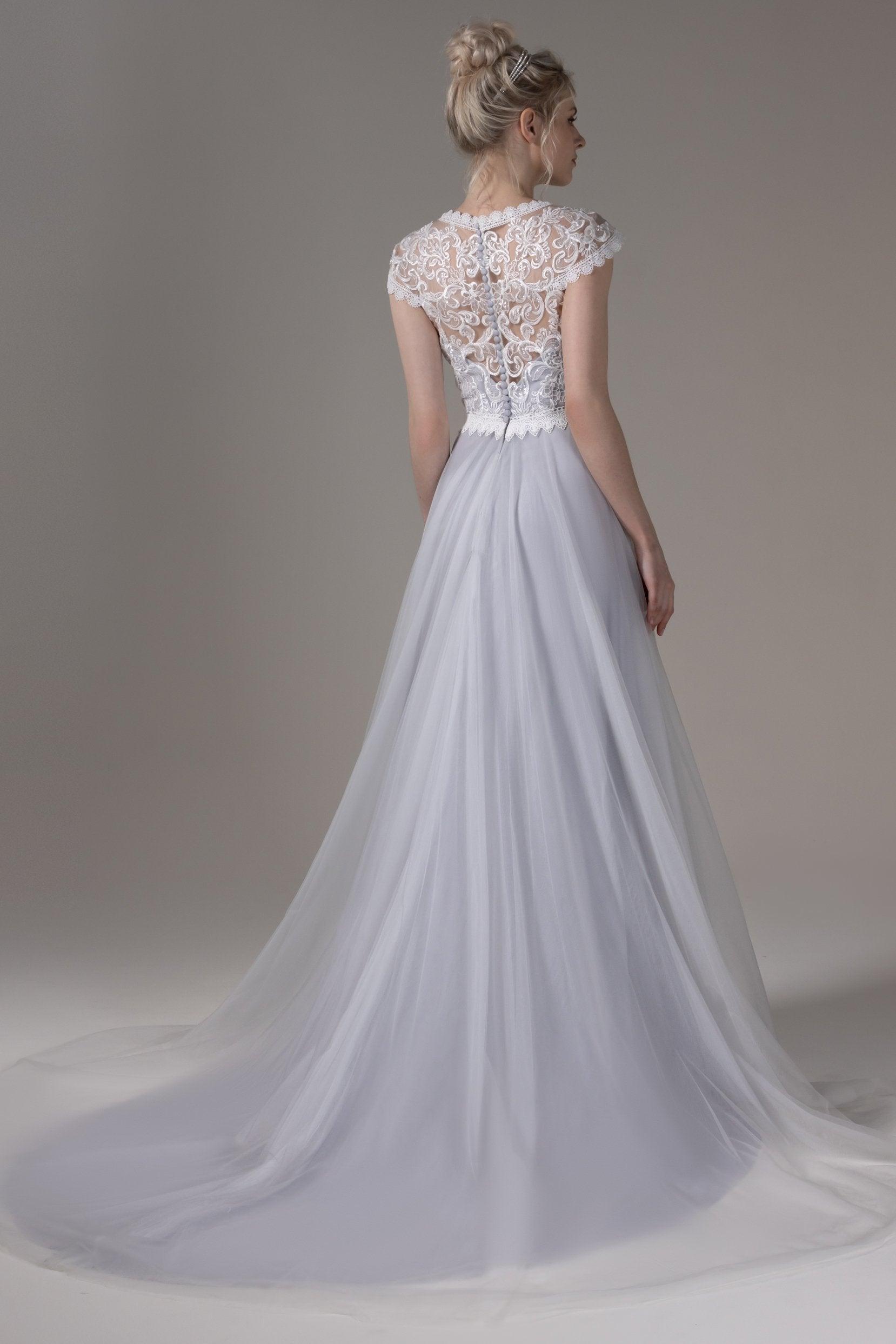 A-Line Court Train Lace Tulle Wedding Dress CW2812CR - COCOMELODY