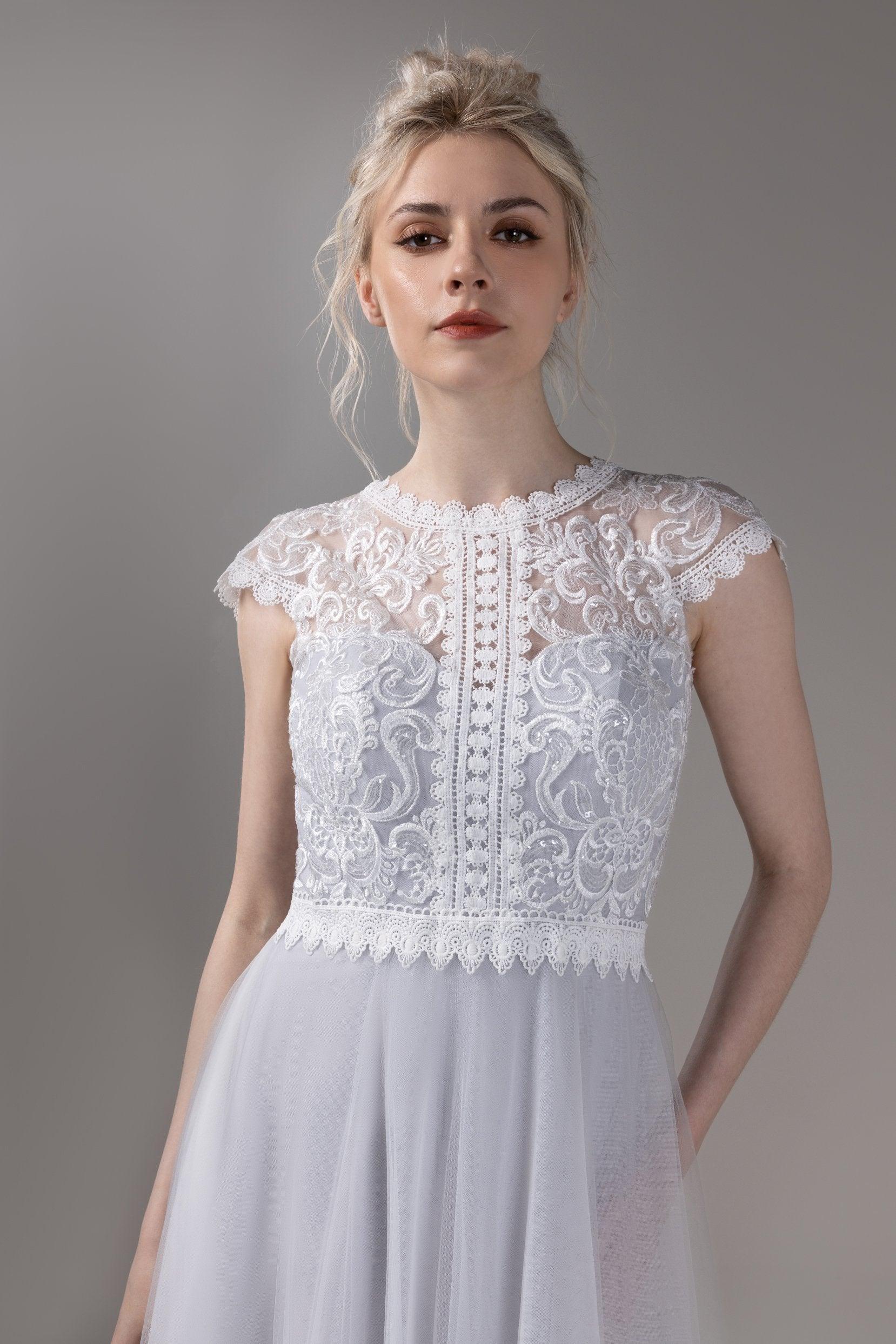 A-Line Court Train Lace Tulle Wedding Dress CW2812CR - COCOMELODY
