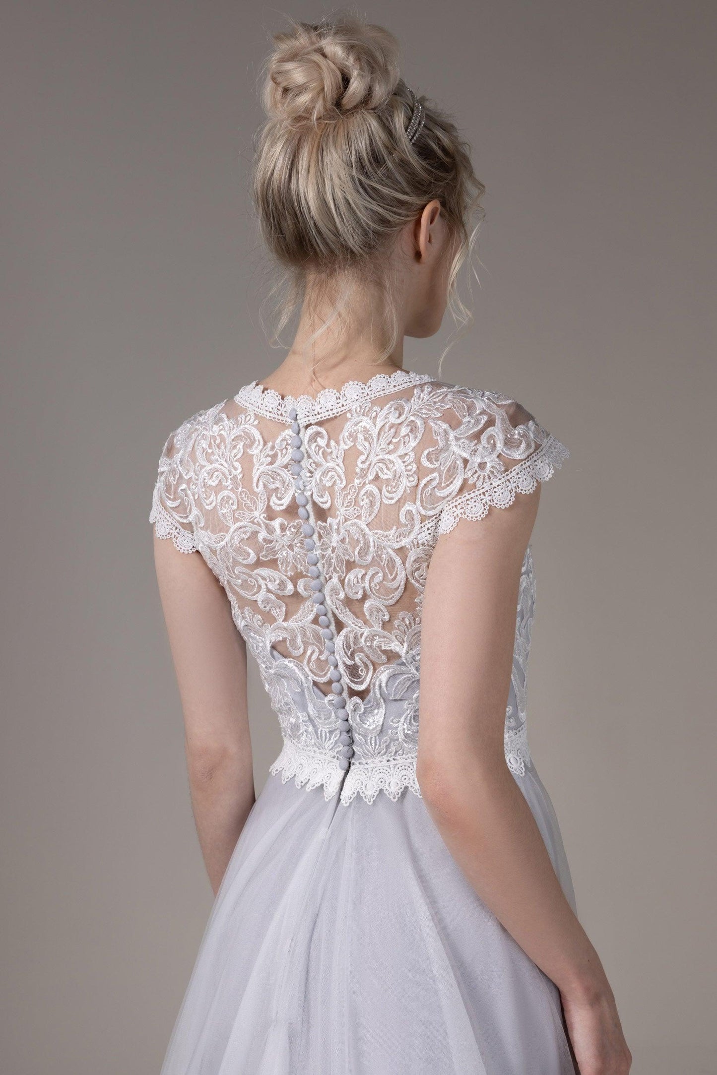 A-Line Court Train Lace Tulle Wedding Dress CW2812CR - COCOMELODY