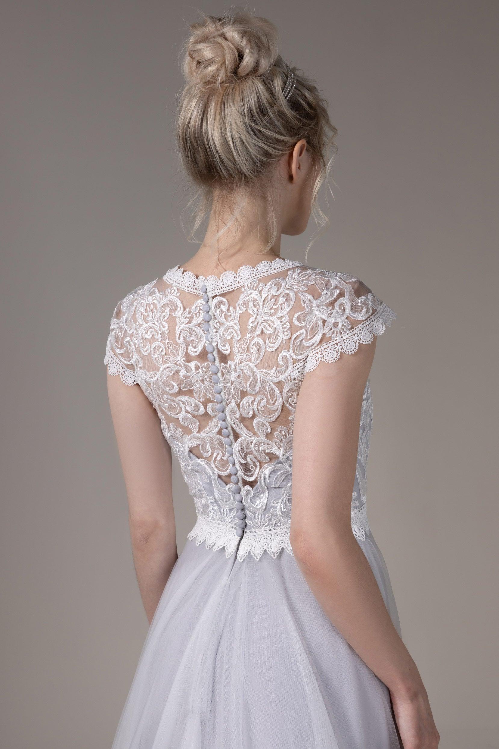 A-Line Court Train Lace Tulle Wedding Dress CW2812CR - COCOMELODY