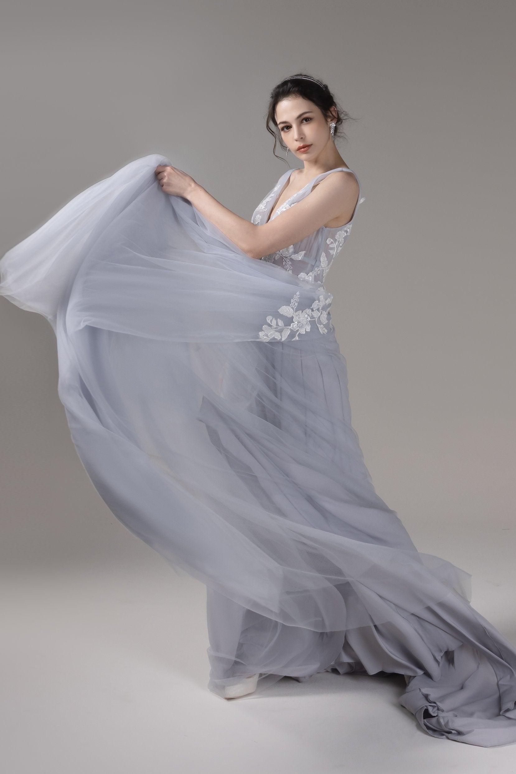 A-Line Court Train Lace Tulle Wedding Dress CW2813 - COCOMELODY