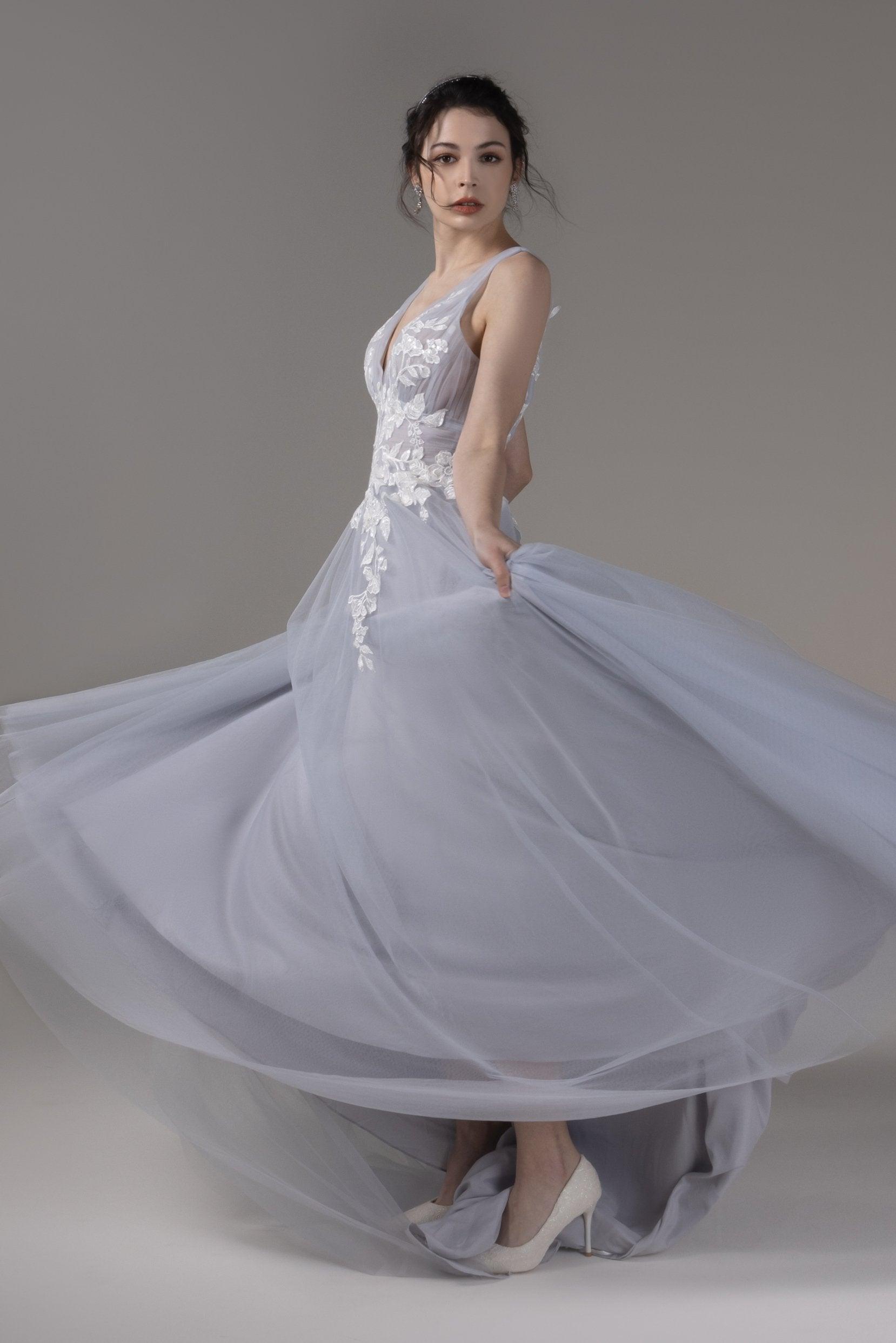 A-Line Court Train Lace Tulle Wedding Dress CW2813 - COCOMELODY