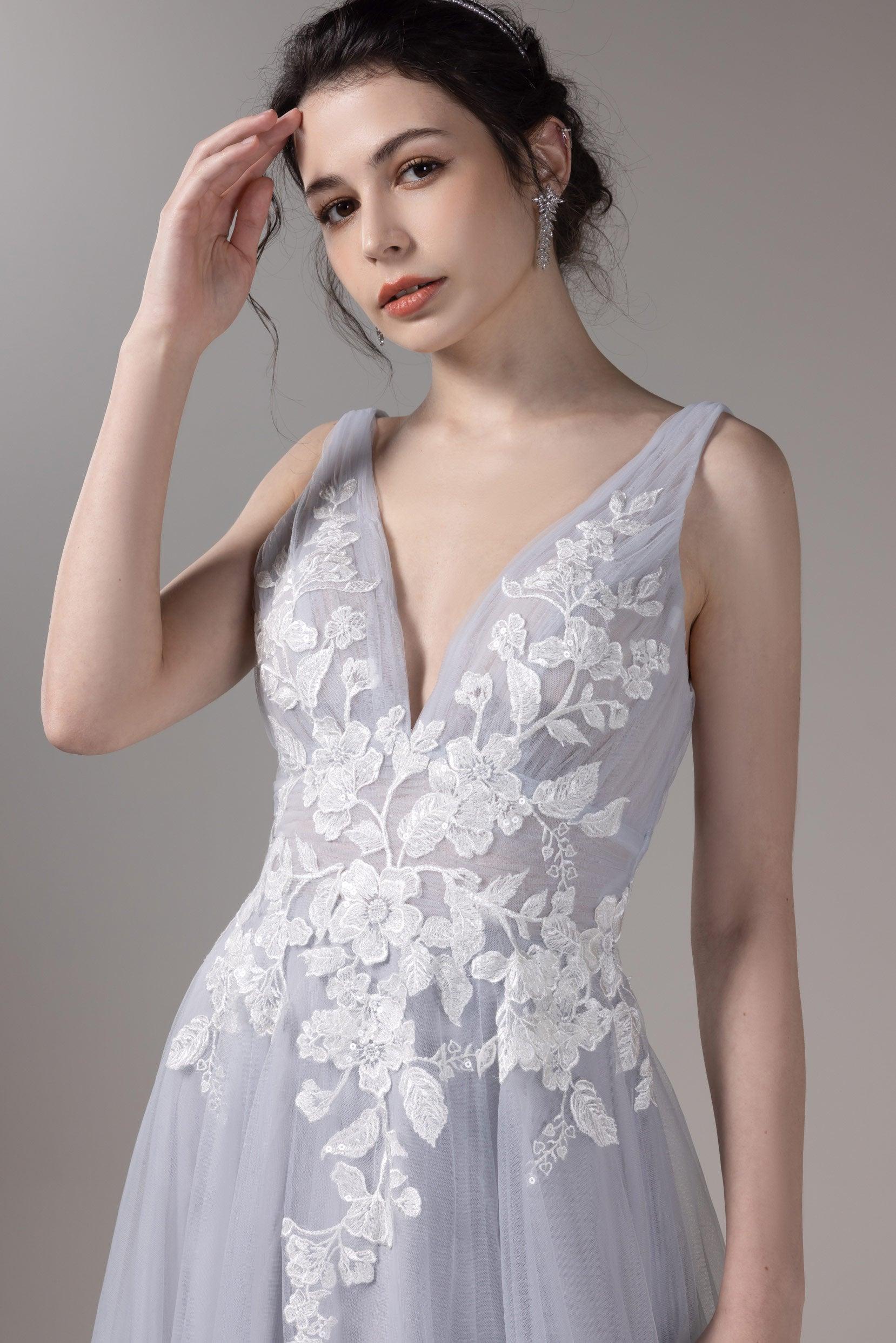 A-Line Court Train Lace Tulle Wedding Dress CW2813 - COCOMELODY